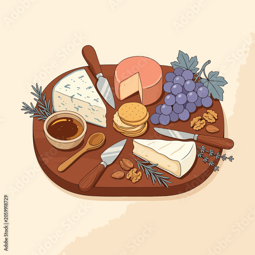 Fotografie Delicious cheese board with grapes crackers.