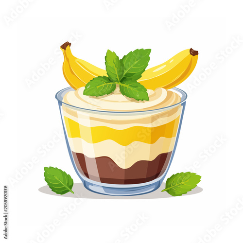 Banana smoothie in glass with mint