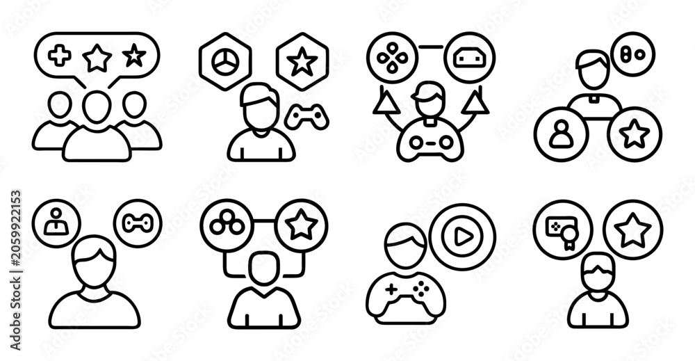 Obraz premium People collaboration and communication icons - Set of diverse icons showing teamwork, communication, and idea sharing in a modern style.