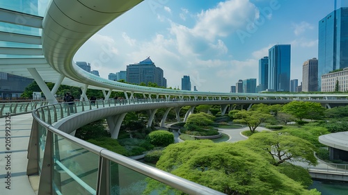 Futuristic sustainable city with green infrastructure and modern urban design