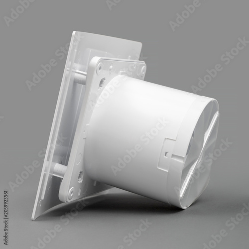 Tableau sur toile White fan on a gray background. Ventilation system.