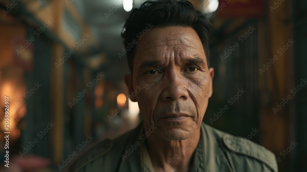 Fototapeta premium Paycheck Stress Middle Aged Vietnamese Man Tense Jaw