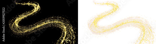 Glowing gold spark trails, light effects, motion graphics elements, abstract backgrounds