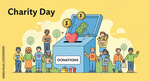 Illustration of people donating to charity