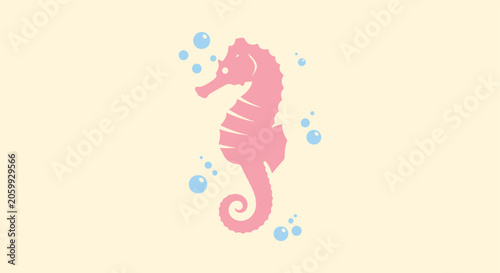 Bild auf Leinwand Charming Pink Seahorse Illustration with Bubbles Floating Around.