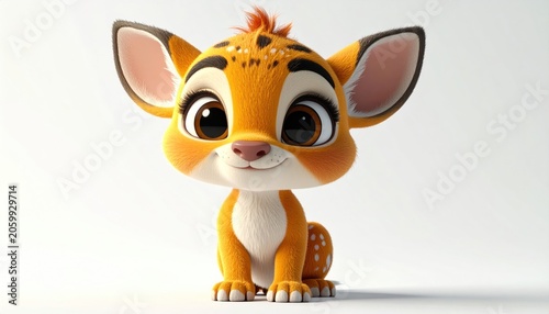 Adorable cartoon fawn with large eyes and spots against a white backdrop