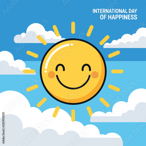 Foto Smiling sun with rays and clouds