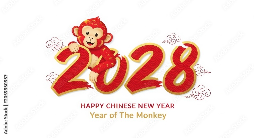 Fototapeta premium Happy chinese new year 2028 year of the monkey illustration