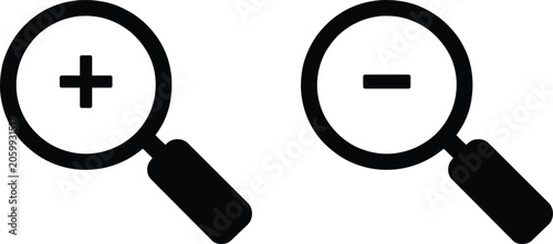 Obraz na plátně Magnifying glass icons showing plus and minus signs