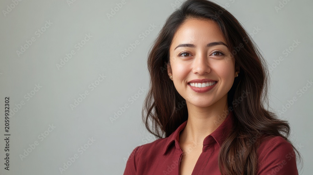 Obraz premium Smiling asian woman in red shirt for business portrait