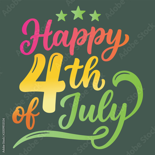 Happy 4th of july colorful calligraphy text with stars fourth of july united states patriotic design us holiday