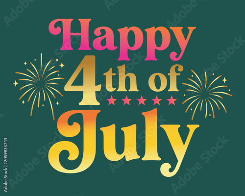 Happy 4th of july typography with gold fireworks fourth of july united states patriotic design us holiday celebration