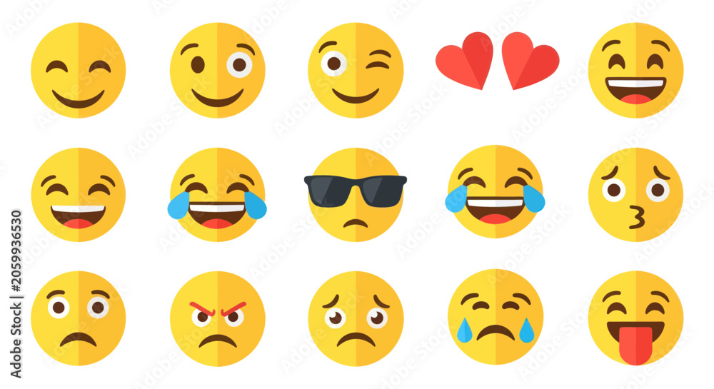 Fototapeta premium Set of yellow emoticon faces showing different human emotions