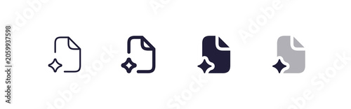 AI Interface Document File Icon in 4 States. Artificial Intelligence Text Generation and Summary Note, Thin and Regular Line, Filled Solid and Duo Color Shapes, 48x48 Pixel Perfect UI UX design
