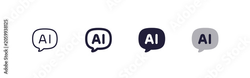 AI Interface Text Prompt Icon in 4 States. Artificial Intelligence Copywriting Dialogue and Smart Message Bubble, Thin and Regular Line, Filled Solid and Duo Color Shapes, 48x48 Pixel