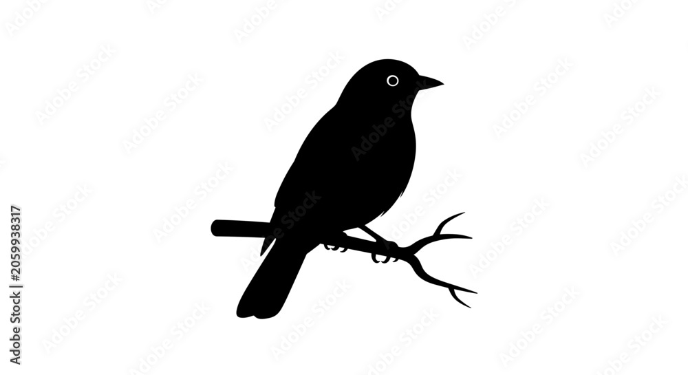 Obraz premium Black silhouette of a small bird perched on a branch.