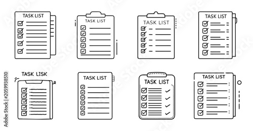 Flat design checklist and task list icons - Minimalist flat icons showing checklist and task list forms with clipboards and checkboxes for organizational apps or presentations