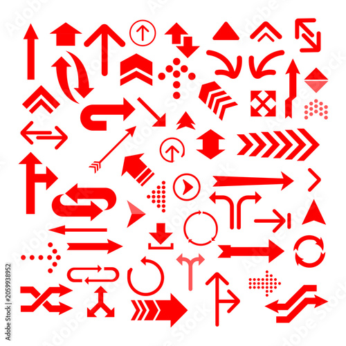 Bild auf Leinwand Red Arrow Icons Collection Vector Set with Directional Navigation Symbols