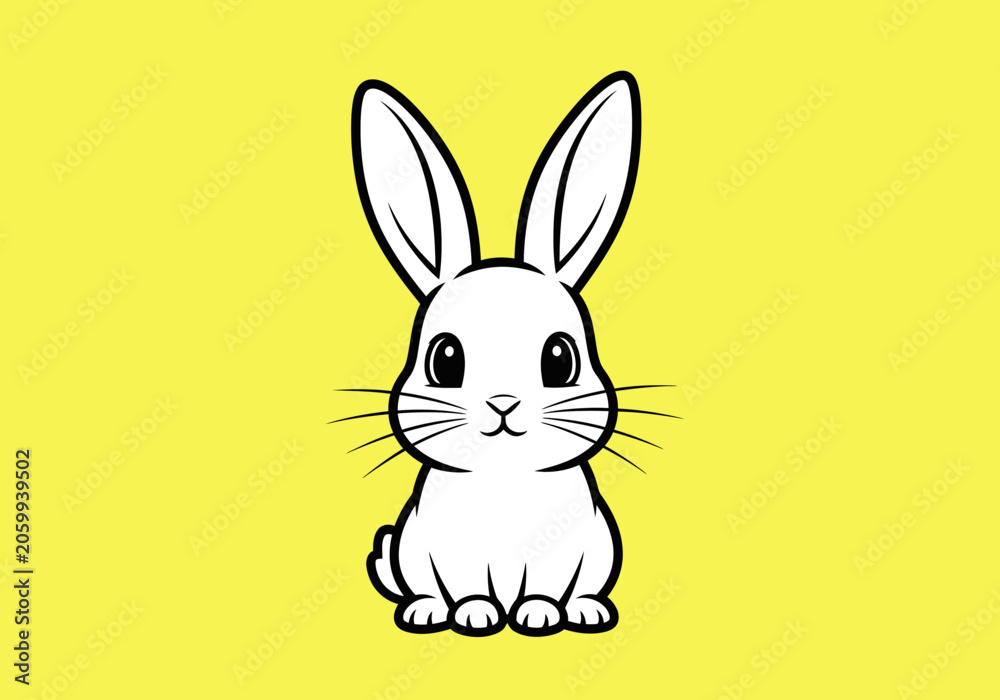 Obraz premium Cute White Cartoon Bunny Rabbit Illustration