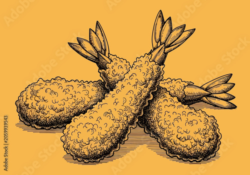 Hand Drawn Shrimp Tempura Arrangement