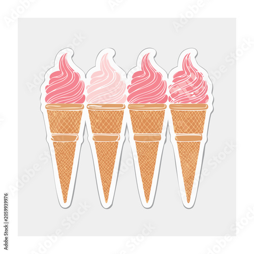 Four Pink Soft Serve Ice Cream Cones in Waffle Cones