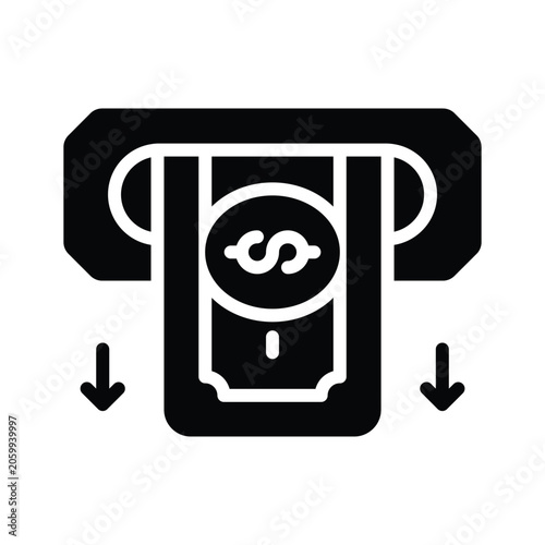 Easy to edit glyph icon of atm cash withdrawal service.