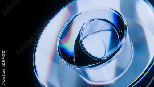 Glass Torus Macro Blue Iridescent Refraction Close-Up Black Background 3D Render