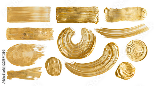 Foto Gold paint brush strokes and swirls