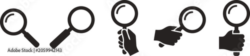 Fotografie Set of magnifying glass icons and hand pointing at objects