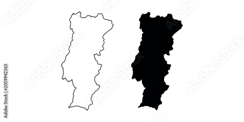 Portugal map outline and silhouette black  in white background
