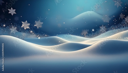 A Magical Winter Scene With Soft Rolling Snowdrifts And Falling Snowflakes