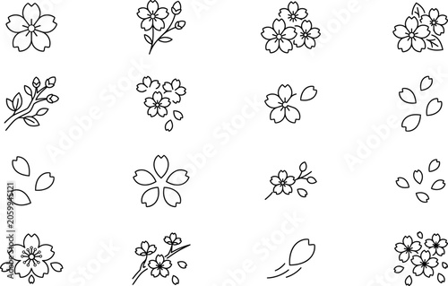 Foto Collection of various flower illustrations, vector design