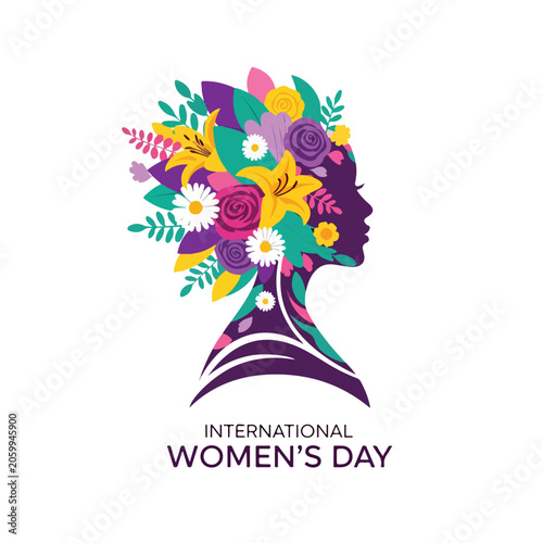 Bild auf Leinwand A colorful floral silhouette of a woman's head