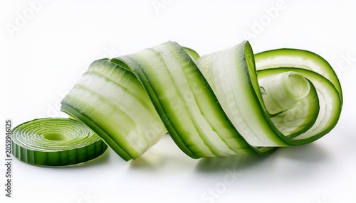 Fresh Cucumber Ribbon Peels On White Background