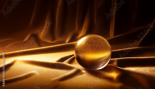Ultra Realistic Glass Sphere On Velvet With Luxury Golden Glow K Background With Copy Space