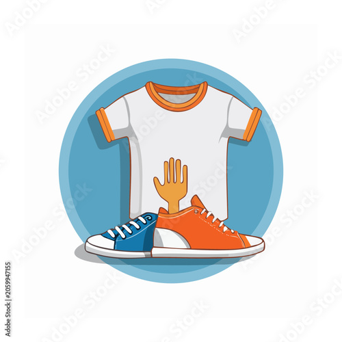 Flat design illustration of t-shirt and sneakers