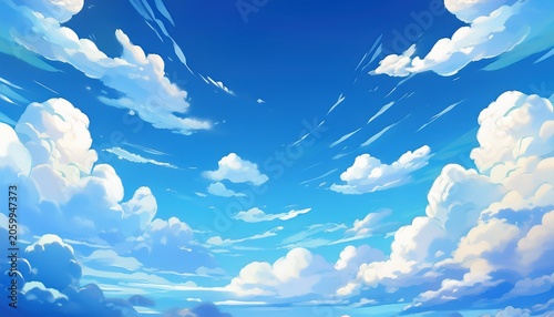 Clouds And Bright Blue Sky Cartoon Or Anime Background
