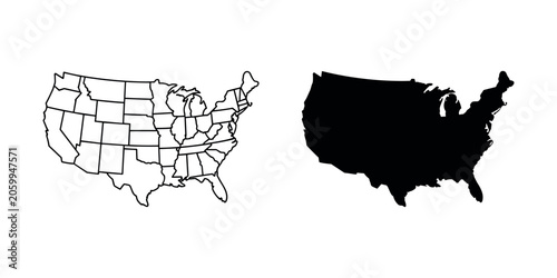 Cuadro en lienzo United States map outline and silhouette America continent  in white background