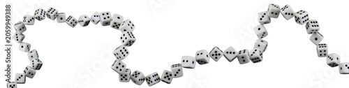 Collection of white dice  showing various numbers isolated on transparent background, PNG file