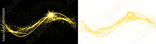 Golden sparkle wave, luxury light effect, abstract background, shimmering particles