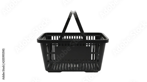 Foto Black shopping basket with text 'shopping basket' isolated on transparent backgr