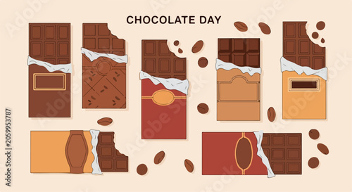 Canvas Print A colorful illustration of assorted chocolate bars and coffee beans
