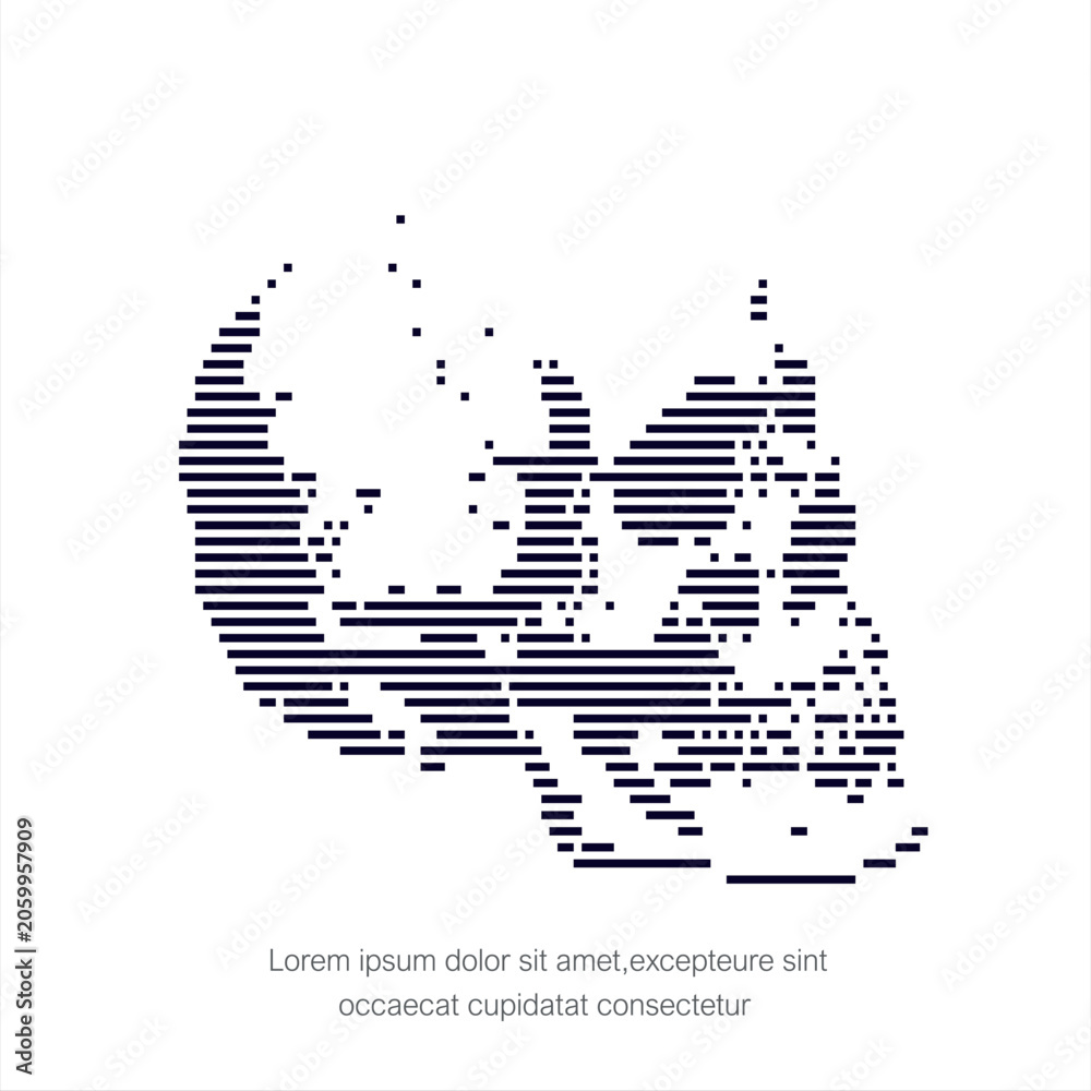 Obraz premium skull graphic with horizontal lines and digital distortion.