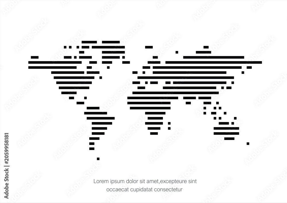 Fototapeta premium World map vinyl ready vintage design artistic map of the world made with horizontal lines created for vinyl cutting or cnc plasma. Wall sticker. Black and white silhouette