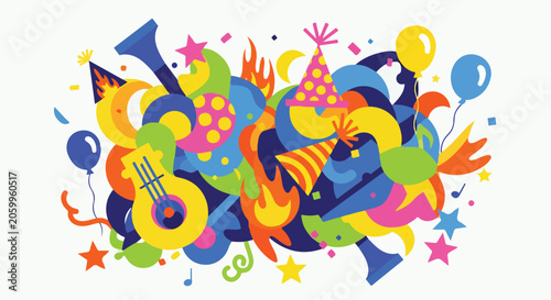 Foto A colorful celebration scene with abstract shapes