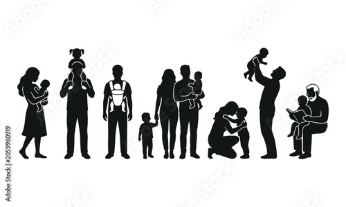 Foto Family Silhouettes Collection of Parents Children and Babies