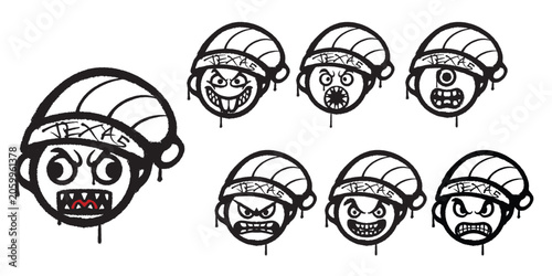 Texas Skater Graffiti Character Vector Pack Set Emoji Monster Beanie Hat Streetwear Distro Urban