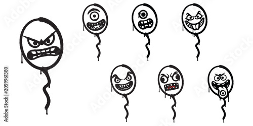 Graffiti Monster Balloon Character Vector Pack Set Emoji Stencil Spray Grunge Streetwear Urban Distro