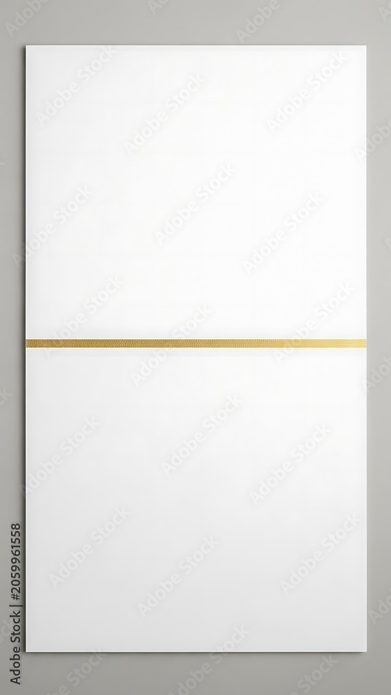 Fototapeta premium Two blank white sheets of paper held together by a yellow rubber band.