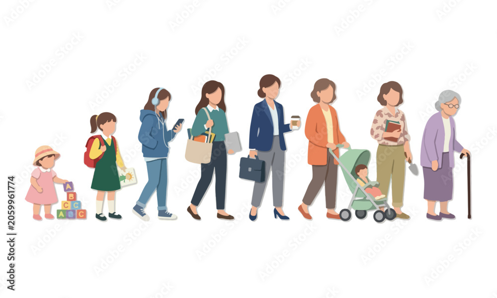 Obraz premium Woman life cycle stages from childhood to senior age